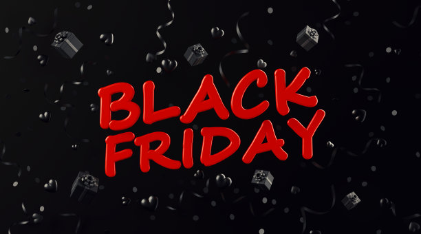 黑色星期五用红色写在黑色礼品盒和彩带上图片下载