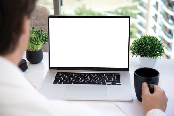 在办公室用笔记本电脑工作的人隔离屏幕图片下载