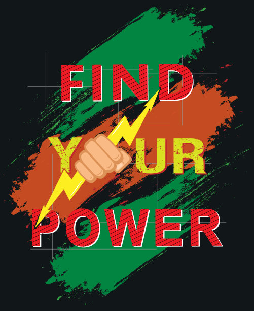 找到你的力量排印与拳头和雷矢量插图，为t恤和海报设计。图片下载