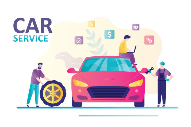 汽车服务主题banner：维修工用扳手修理汽车图片下载