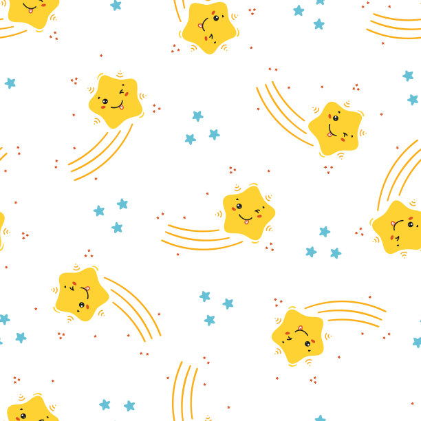 可爱的流星矢量无缝模式。星空缤纷的背景卡哇伊流星。t恤印花，托儿所，婴儿送礼会，节日或生日派对设计的孩子图片下载