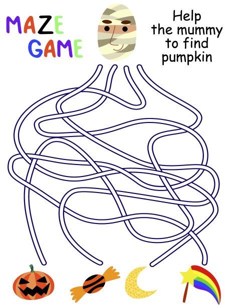 万圣节搞笑迷宫游戏-帮助木乃伊找到南瓜stock矢量插图图片下载