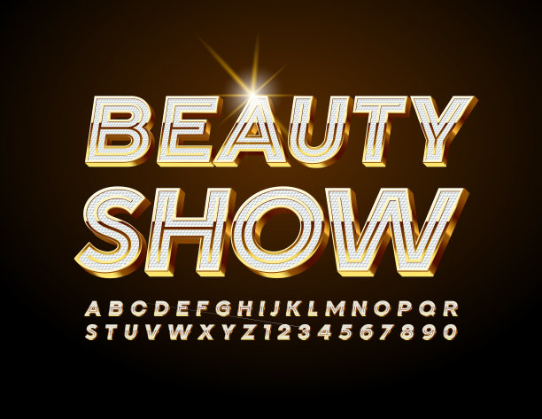 矢量事件飞行美容秀。别致的白色和金色字母和数字图片下载