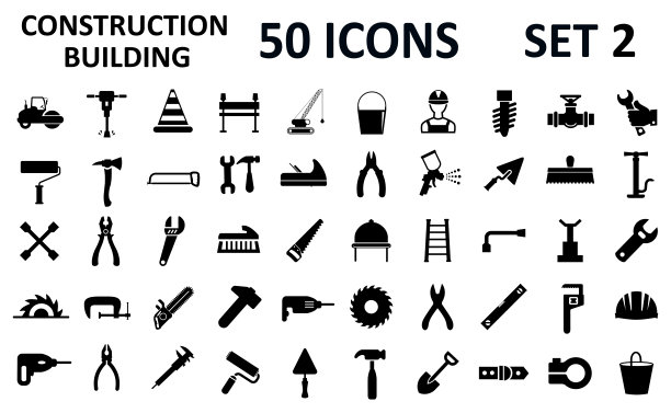 Set № 2 of 50 construction icons, building, repair tools - stock vector图片下载