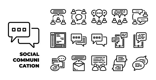 社交沟通元素孤立图标设置在白色背景。扩大了中风。矢量和插图设计的网站，移动应用程序图片下载