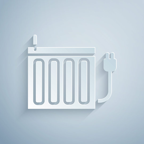 剪纸采暖散热器图标孤立在灰色背景。纸艺术风格。向量图片下载