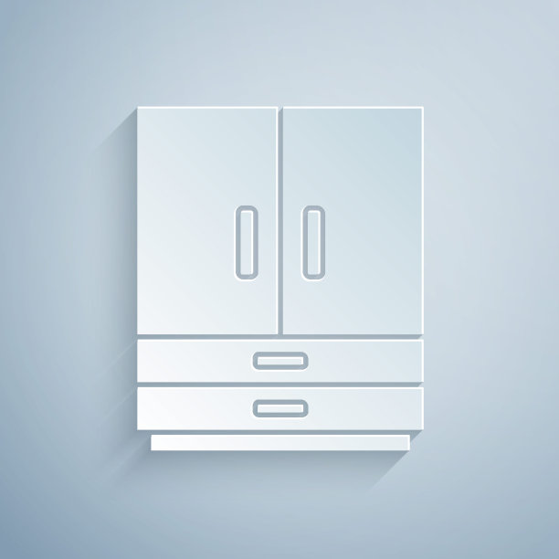 剪纸衣柜图标孤立在灰色背景。纸艺术风格。向量图片下载