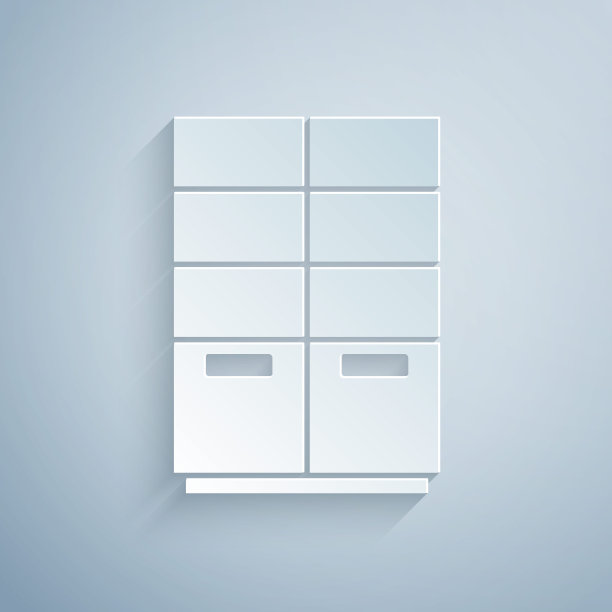 剪纸衣柜图标孤立在灰色背景。纸艺术风格。向量图片下载