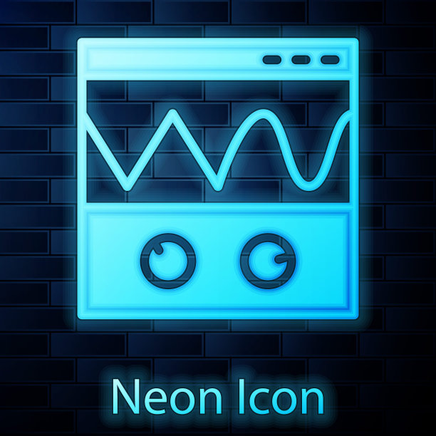 荧光示波器测量信号波形图标隔离在砖墙背景上。向量图片下载