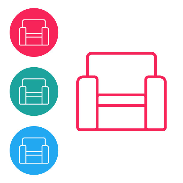 红色线影院椅图标孤立在白色背景。在圆形按钮中设置图标。向量图片下载