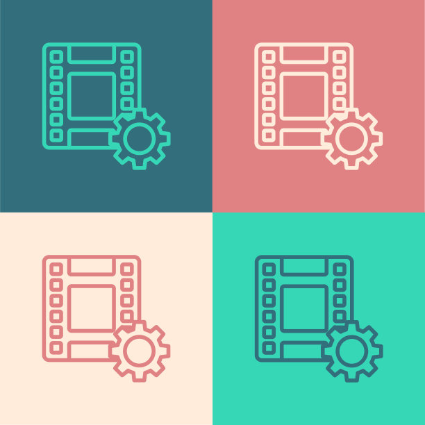 流行艺术线播放视频图标孤立的颜色背景。薄膜带标志。向量图片下载