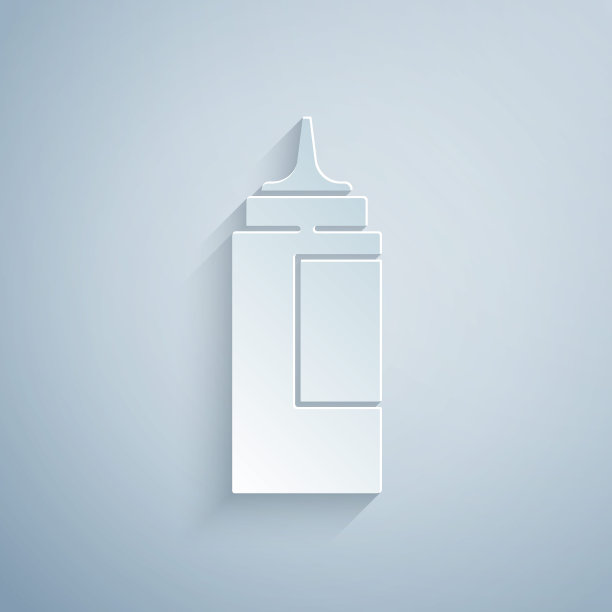 剪纸酱瓶图标孤立在灰色背景。番茄酱、芥末酱和蛋黄酱瓶子和快餐酱。纸艺术风格。向量图片下载