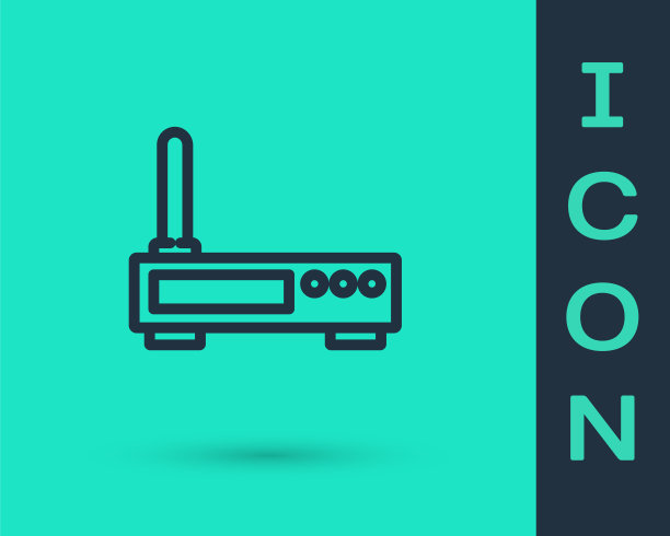 黑色线路由器和wi-fi信号图标隔离在绿色背景上。无线以太网调制解调器路由器。计算机技术网络。向量图片下载