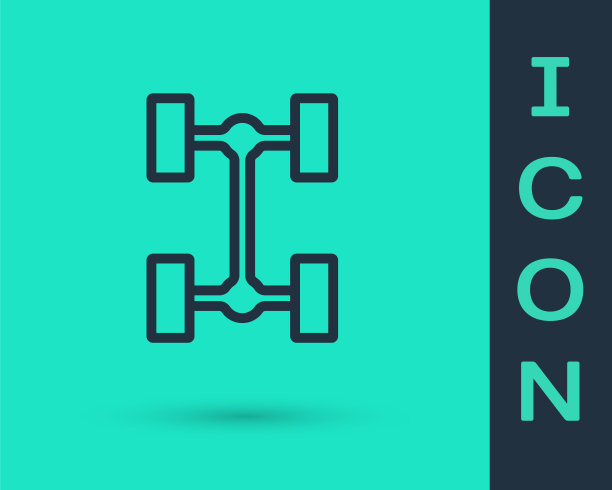 黑色线底盘车图标隔离在绿色背景。向量图片下载