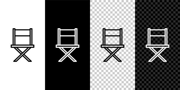 设置线导演电影椅子图标孤立的黑白背景。电影行业。向量图片下载