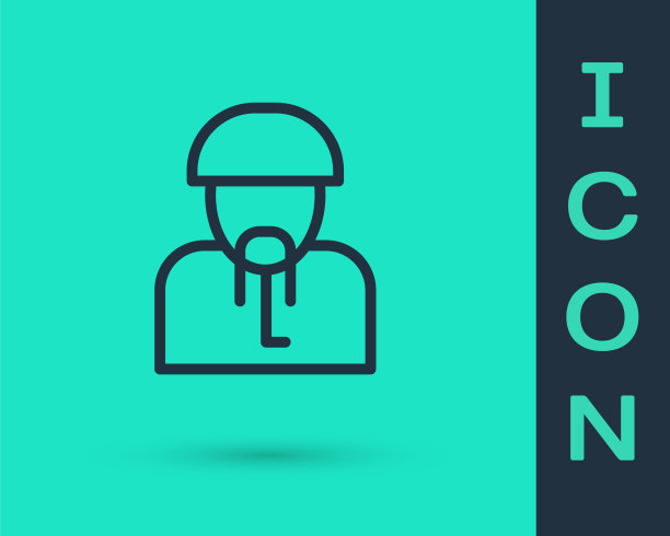 黑线乌克兰哥萨克图标孤立在绿色背景上。向量图片下载