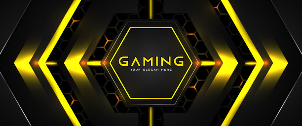 未来的黄色和黑色抽象游戏横幅设计模板与金属技术的概念。矢量图形图片下载