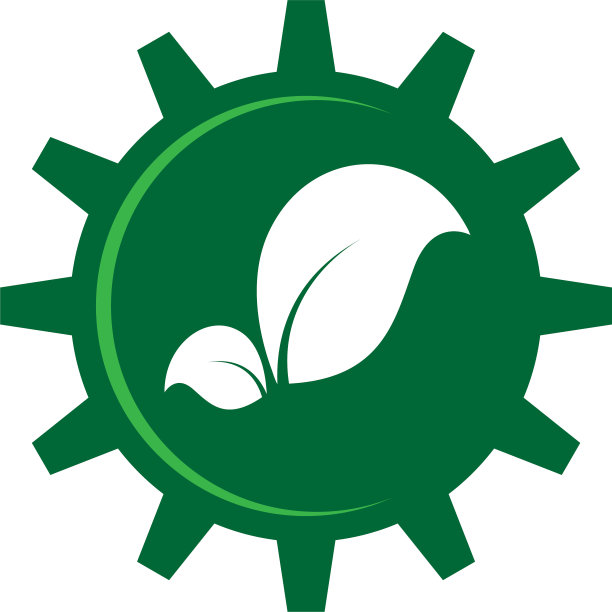 组合齿轮和绿叶标志图标图片下载