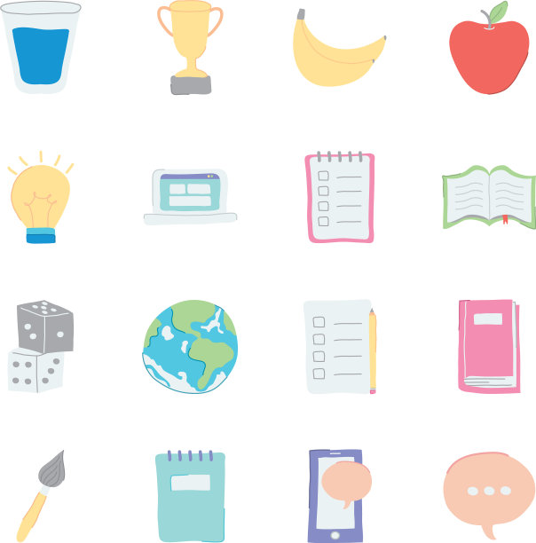 水果和物品图标设置扁平风格图片下载