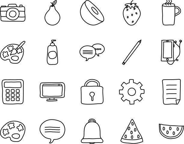 画调色板和可爱的东西图标设置线图片下载