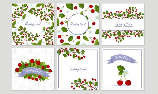 镶着樱桃树枝的贺卡图片下载