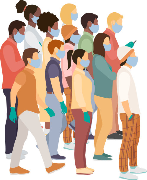 人群中戴着口罩和医用手套的男女图片下载