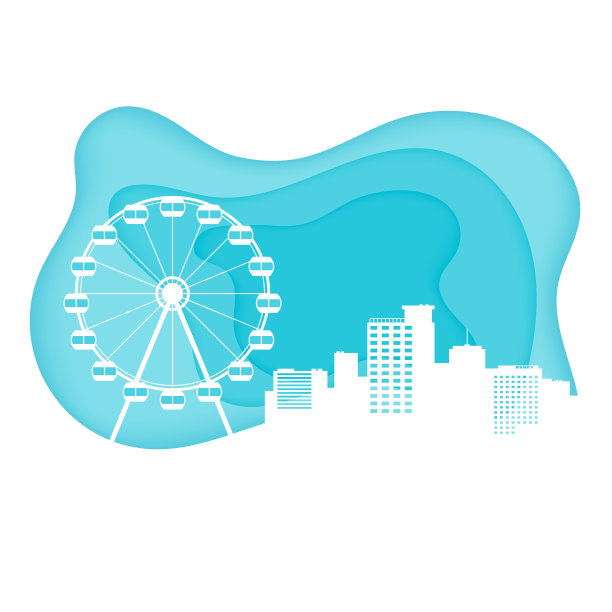 纸艺术风格的游乐园和城市景观图片下载