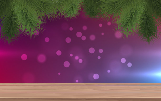 木制的桌子和松树与粉红色的光背图片下载