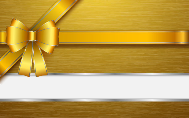 金丝带和金蝴蝶结在金铝板上图片下载