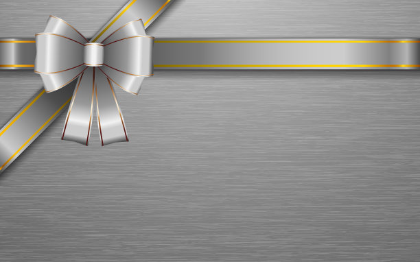 银丝带和银蝴蝶结在银盘子上图片下载