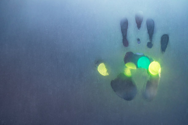 雾蒙蒙的窗玻璃上有棕榈树的痕迹图片下载