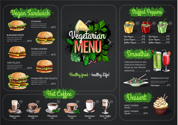 素食菜单设计与素食餐图片下载