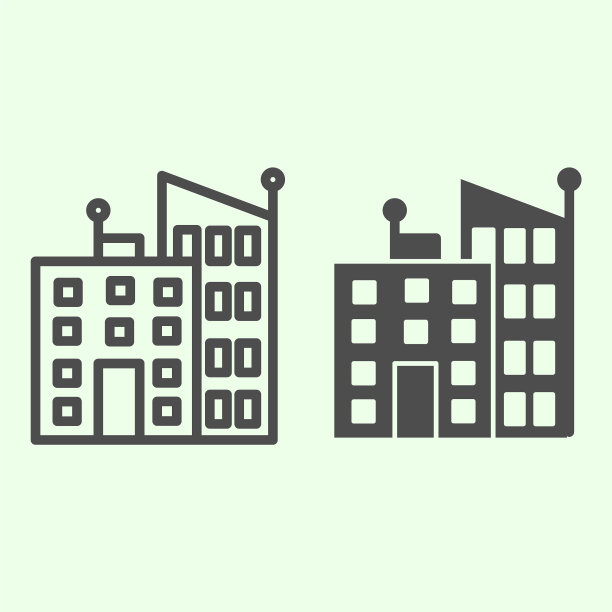 办公建筑线条和城市立体图标图片下载