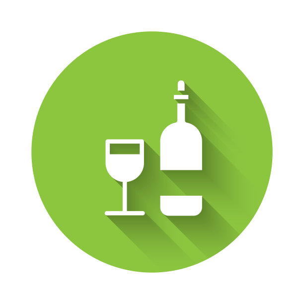 白葡萄酒瓶与玻璃图标隔离图片下载