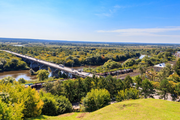 横跨俄罗斯Vladimir的Klyazma河上的大桥。鸟瞰图图片下载