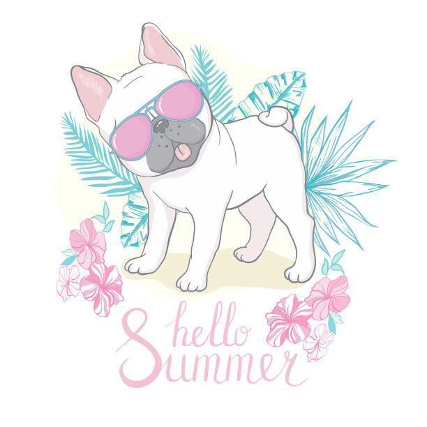 可爱的法国斗牛犬公主手绘图形图片下载