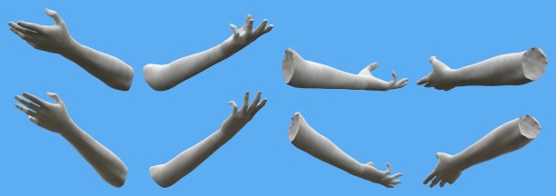 8白色混凝土雕像手渲染孤立的蓝色，光和阴影分布的艺术家或画家的例子-物体的3d插图图片下载