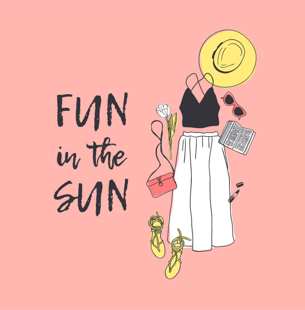 手绘时尚夏装和文本季图片下载