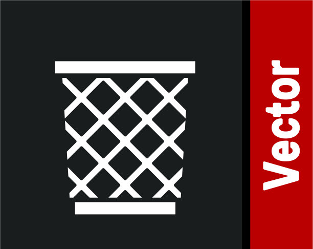 白色垃圾桶图标孤立在黑色背景图片下载