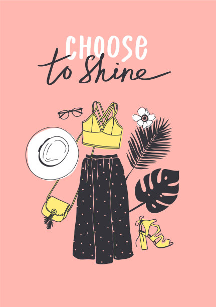 手绘时尚夏装和文本季图片下载