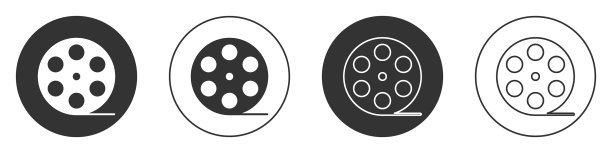 黑色胶片卷轴图标孤立在白色背景上图片下载