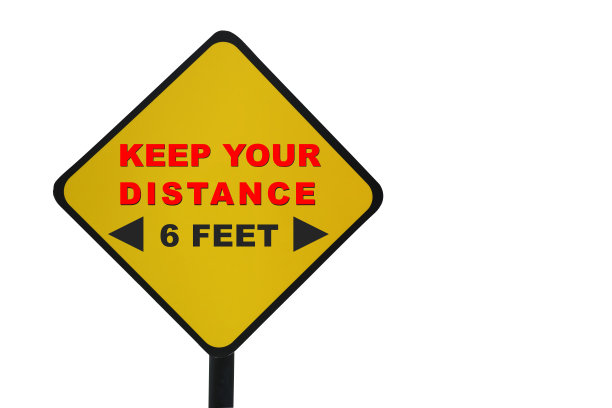 保持你的距离和6英尺字黄色标志上的白色背景图片下载