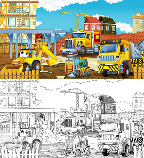 卡通小品快乐货车无拖车通过城市-插图图片下载