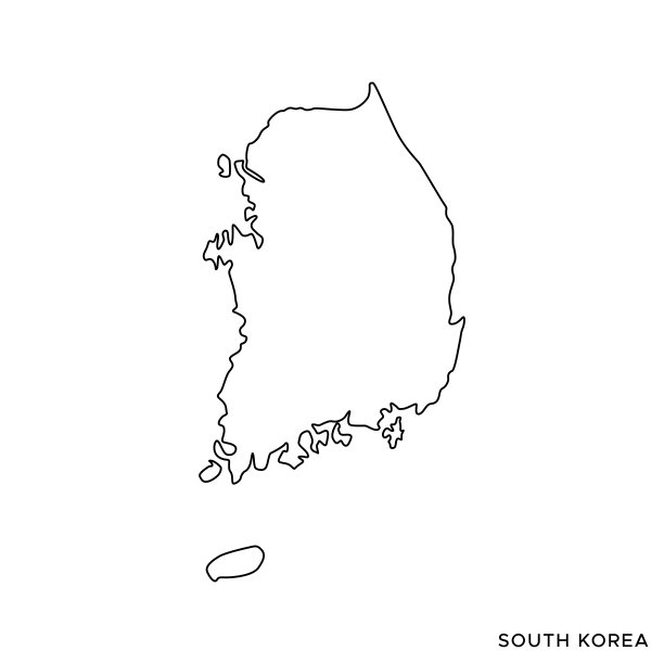 韩国地图矢量股票插图设计模板。可编辑的中风。图片下载
