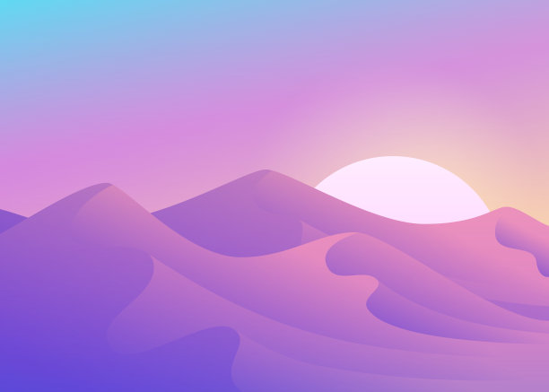 卡通沙漠景观与丘陵和山脉的剪影，向量自然水平背景图片下载