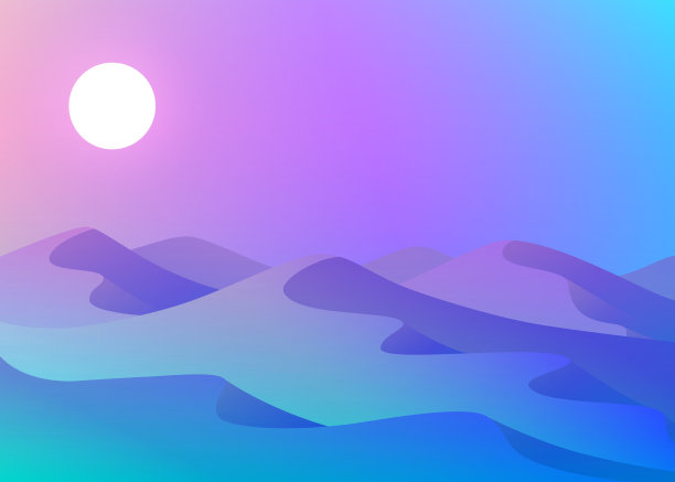 卡通沙漠景观与丘陵和山脉的剪影，向量自然水平背景图片下载