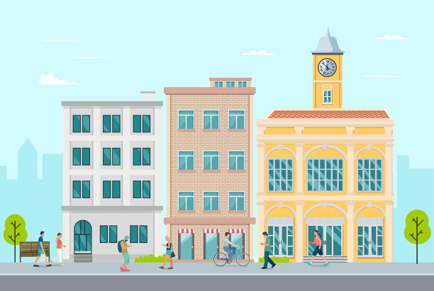 镇上的公寓，还有人在散步图片下载