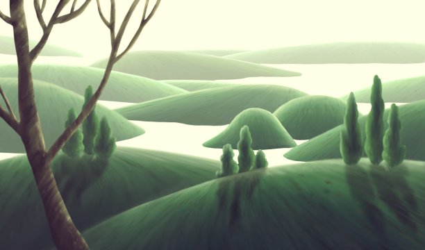 超现实山水插画，自然幽静，幸福梦幻概念画，幻山配河，旅行艺术，想象湖，梦幻山图片下载