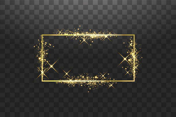 金色框架与灯光效果。闪亮的矩形旗帜。孤立在黑色背景上。矢量图图片下载