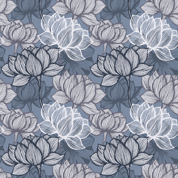 花艺术线条。向量的背景。蓝色和灰色艺术装饰花图案。图片下载